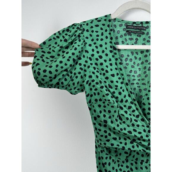 Urban Outfitters Kelly Green Dalmation Preppy Hipster Coquette Wrap Mini Dress - Picture 5 of 10